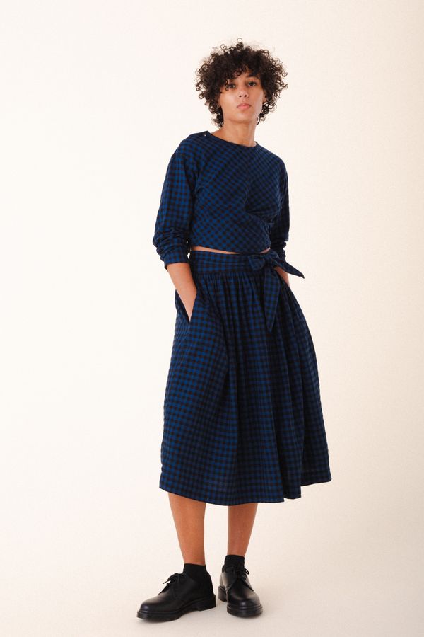 Interval Wrap Skirt | Blue Mini Check