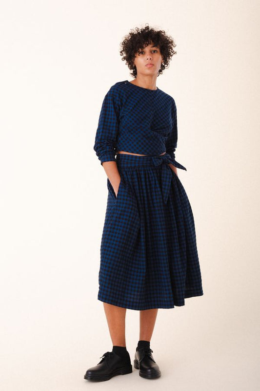 Interval Wrap Skirt | Blue Mini Check