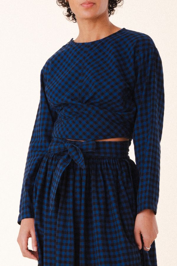 Interval Wrap Skirt | Blue Mini Check