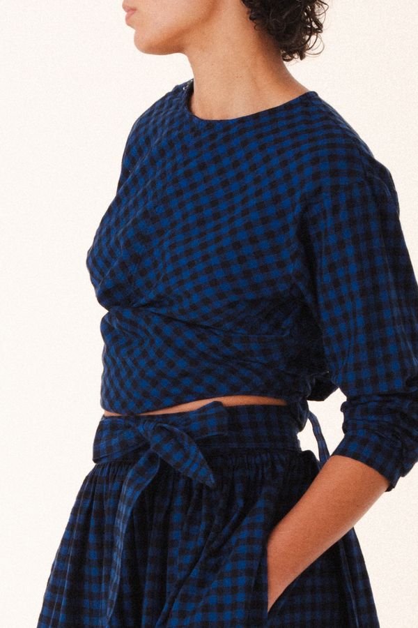 Twisted Blouse | Blue Mini Check