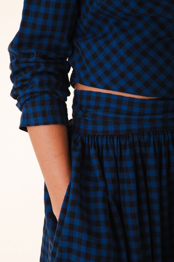 Interval Wrap Skirt | Blue Mini Check