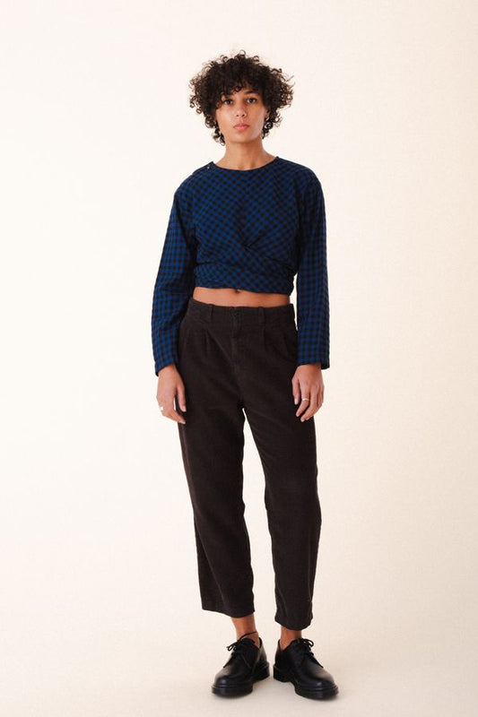 Twisted Blouse | Blue Mini Check