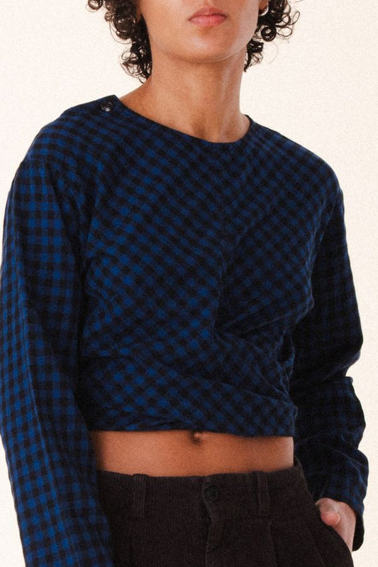 Twisted Blouse | Blue Mini Check