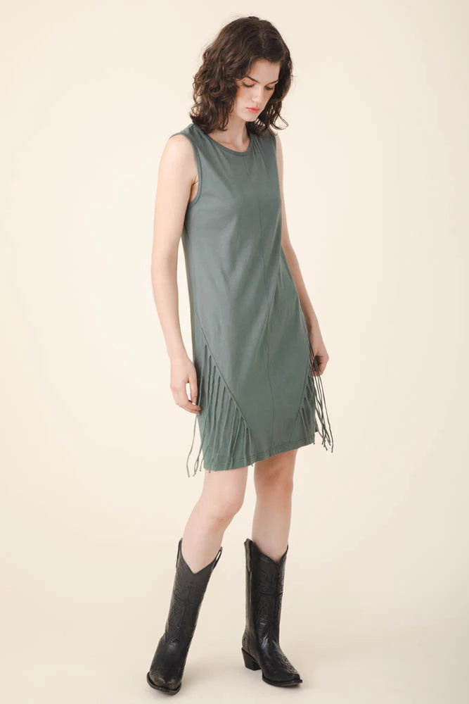 Heron Fringe Dress | Cool Green Organic