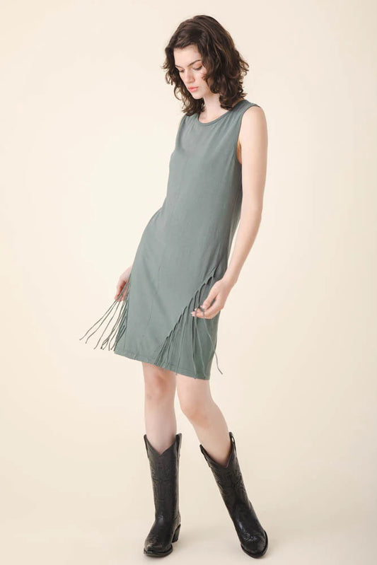 Heron Fringe Dress | Cool Green Organic
