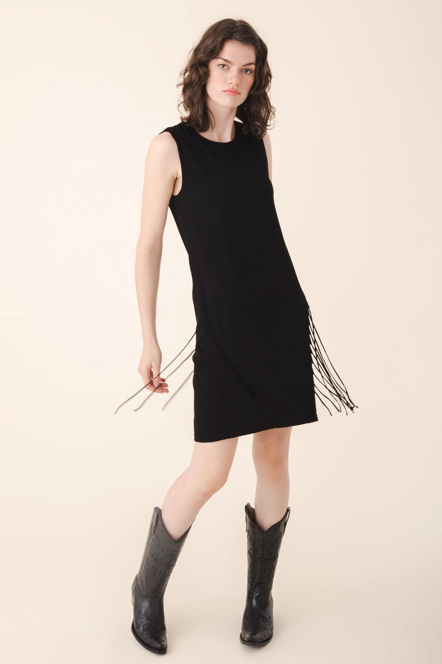 Heron Fringe Dress | True Black Organic