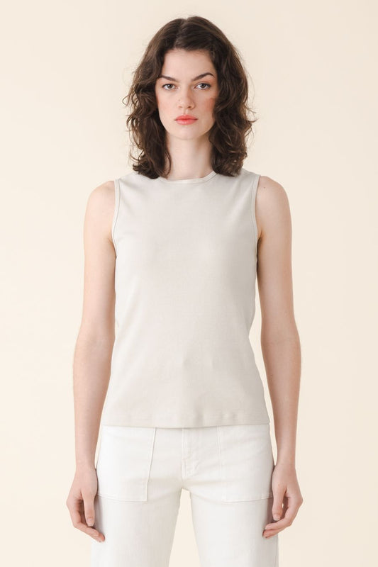 Sleeveless Ribbed Crew | Oyster Organic