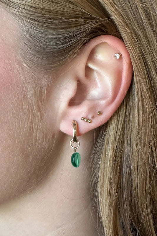 Sage Vintage Glass Hoops | Gold Fill