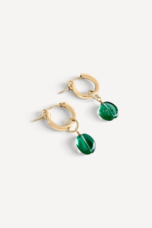 Sage Vintage Glass Hoops | Gold Fill