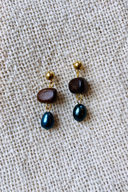 Petite Blue Pearl Earrings | Robles Wood