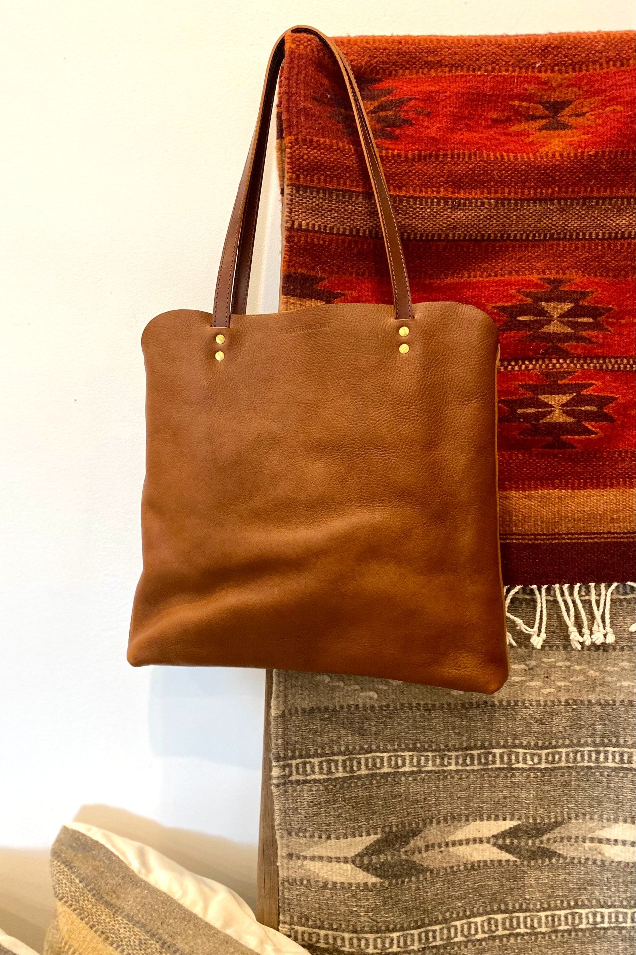 WEATHER & STORY - Large Everyday Leather Tote Shoulde Bag - Brown Pebbled Leather - Handmade in Austin, Texas, USA