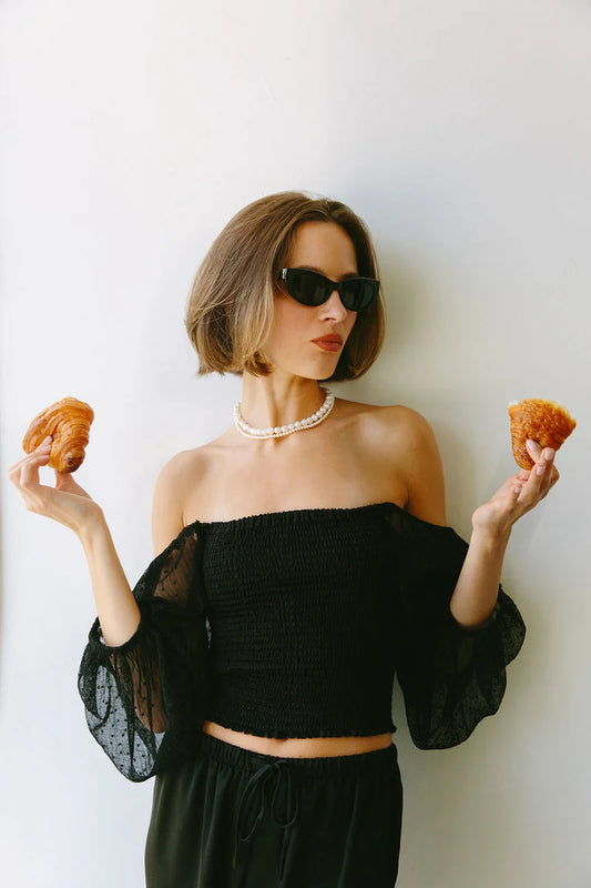 Cameron Shirred Top | Sheer Polka