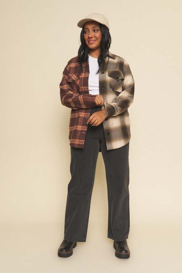 WHIMSY AND ROW _ Mason Two Tone Plaid Flannel Shirt Jacket _ 90s Grunge Style _ Ethically Made _ Organic Cotton Shacket