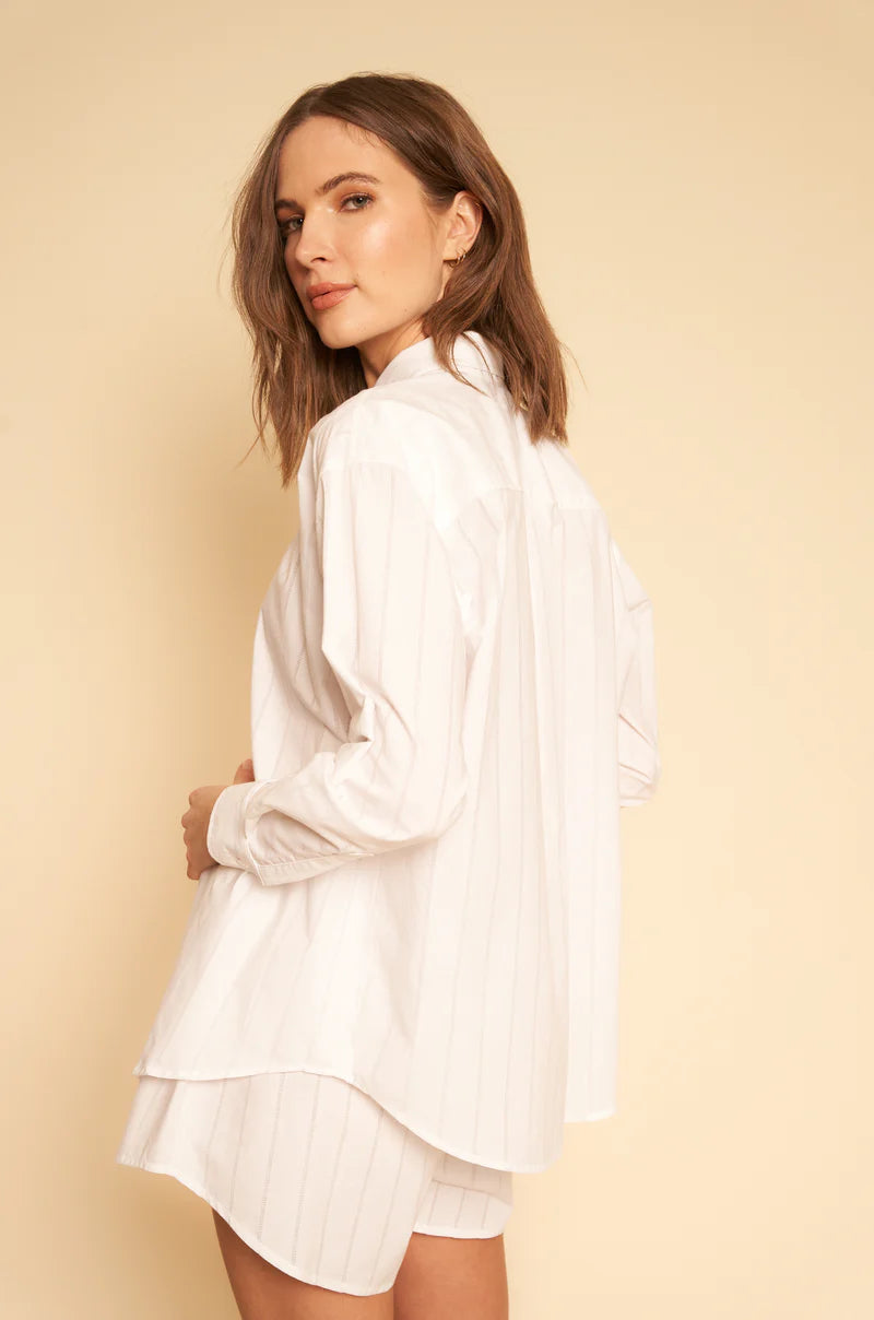 WHIMSY AND ROW Sustainable Women's Clothing | Organic Cotton Oversized Peri Button Down Shirt in White Poplin | Made in USA