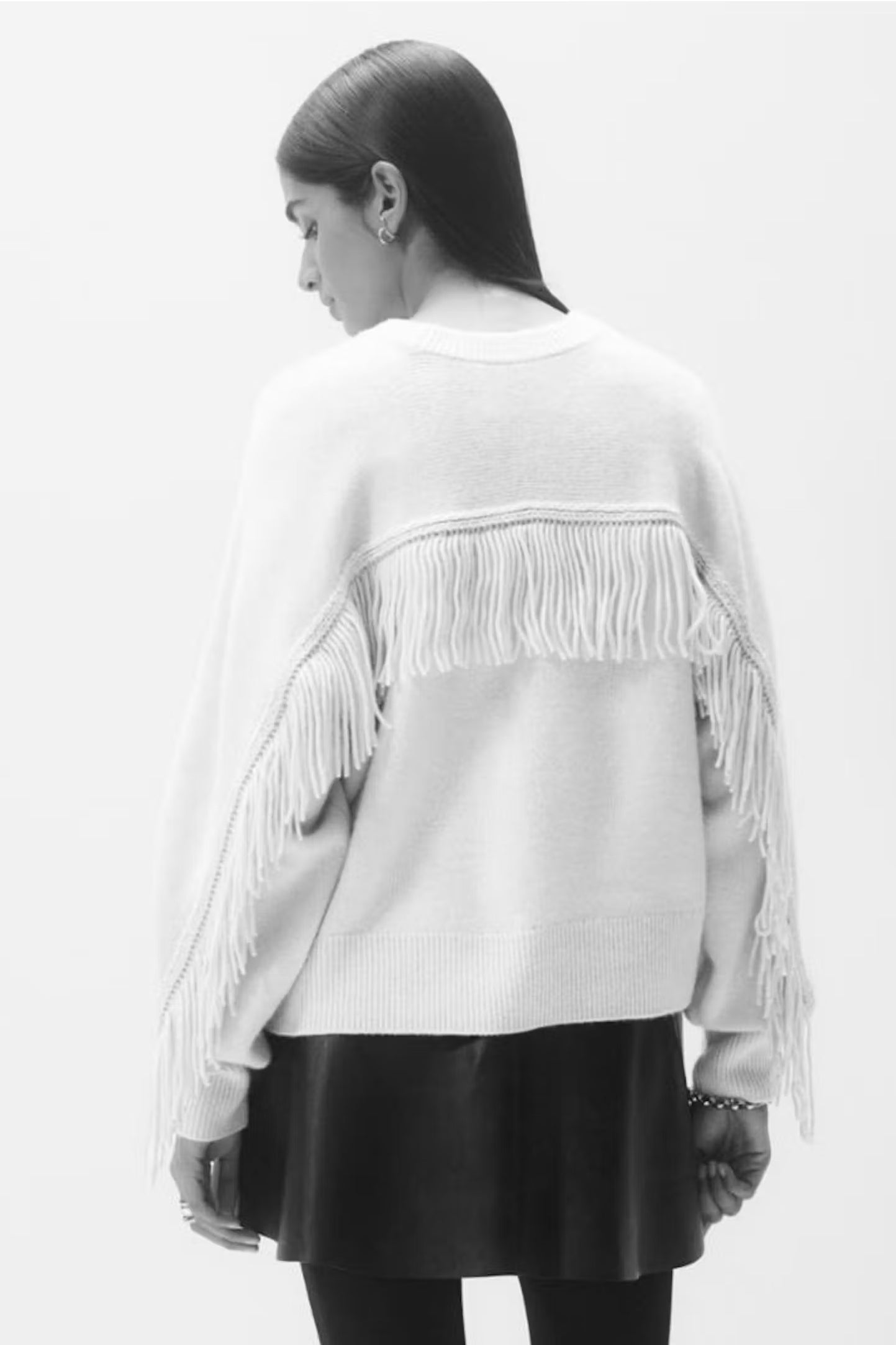 Cashmere Fringe Crew | Black
