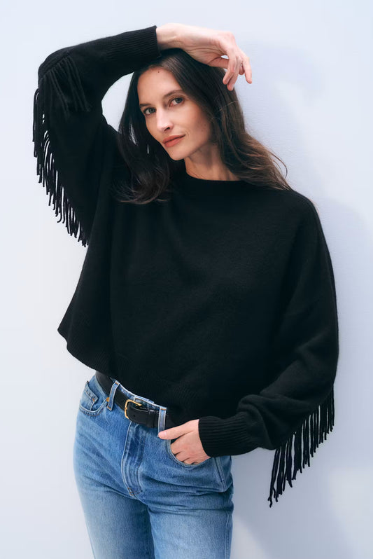 Cashmere Fringe Crew | Black