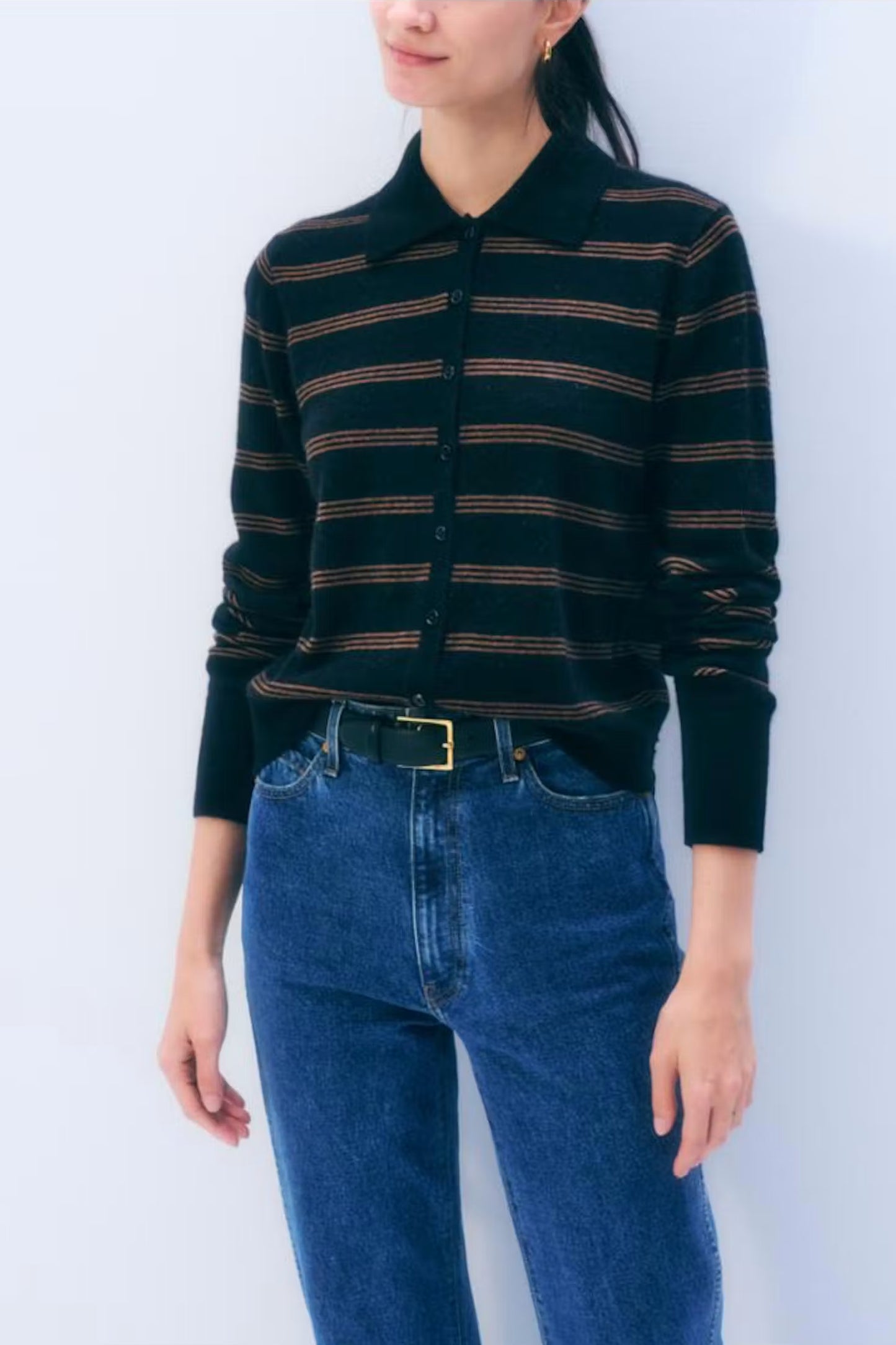 Cashmere Striped Cardigan | Black + Cedarwood