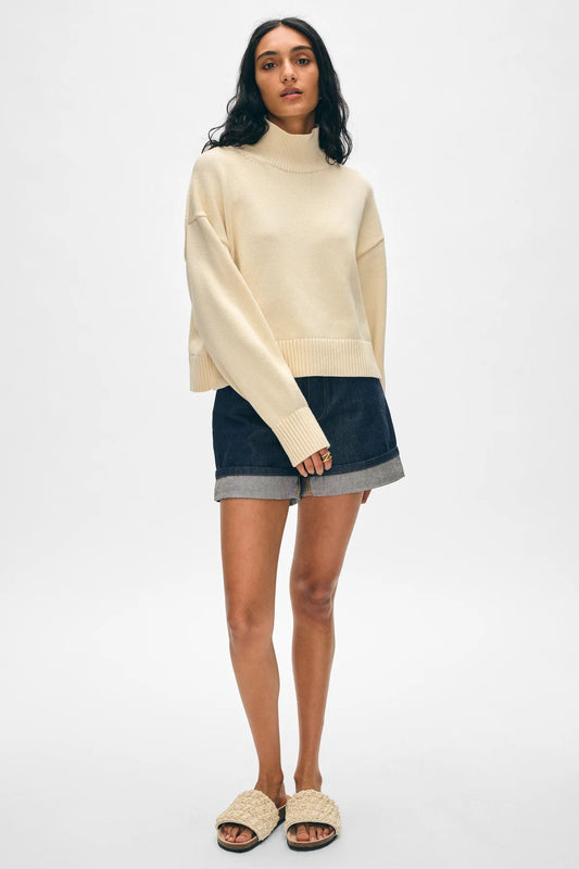 Cropped Standneck Sweater | Ecru Organic