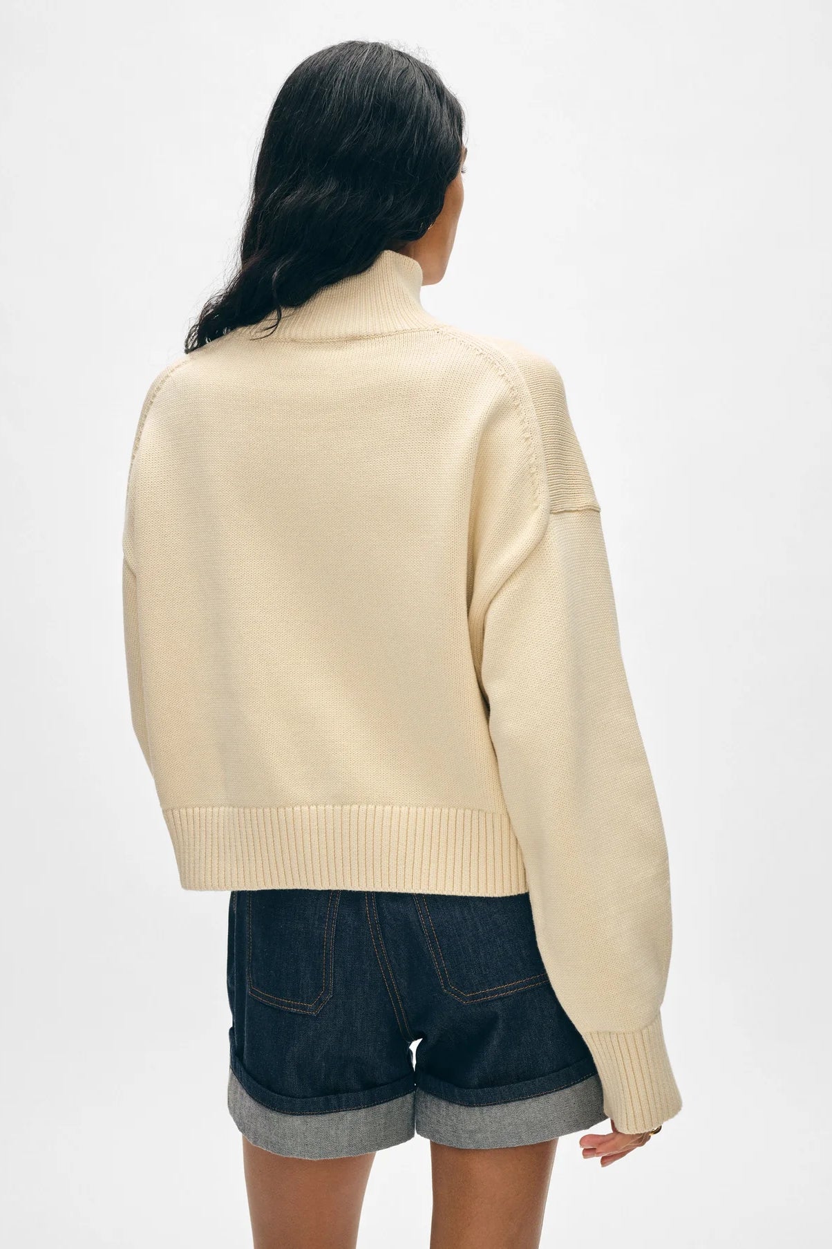 Cropped Standneck Sweater | Ecru Organic