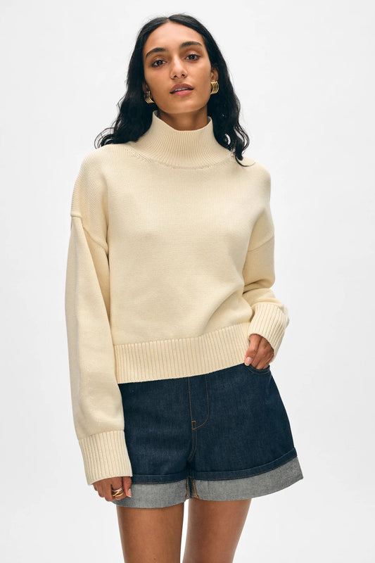 Cropped Standneck Sweater | Ecru Organic