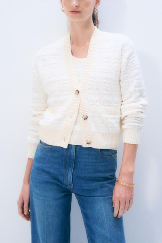 Textured Boucle Cardigan | Ivory Cotton