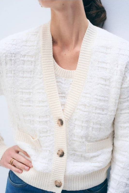 Textured Boucle Cardigan | Ivory Cotton