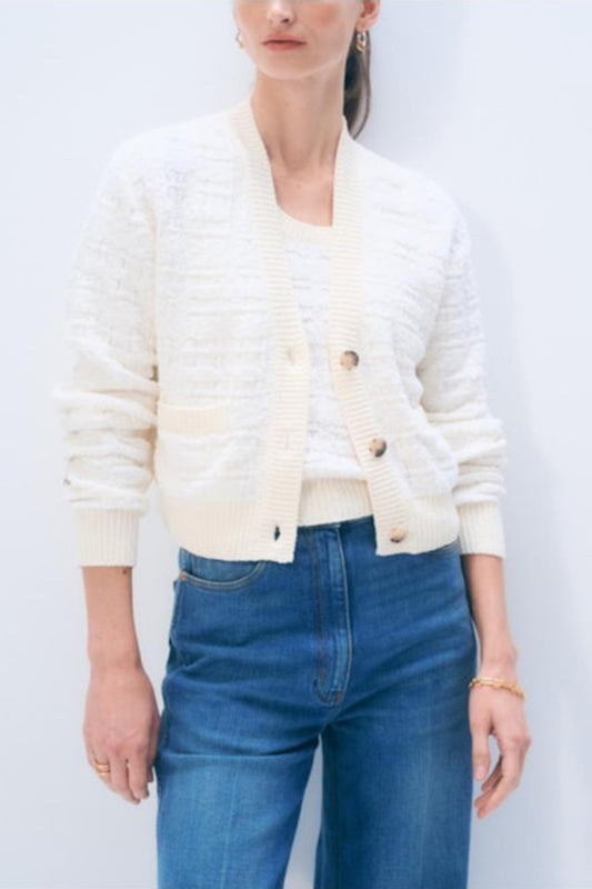Textured Boucle Cardigan | Ivory Cotton
