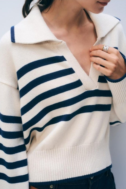 Varsity Cotton Striped Polo | Ivory Organic