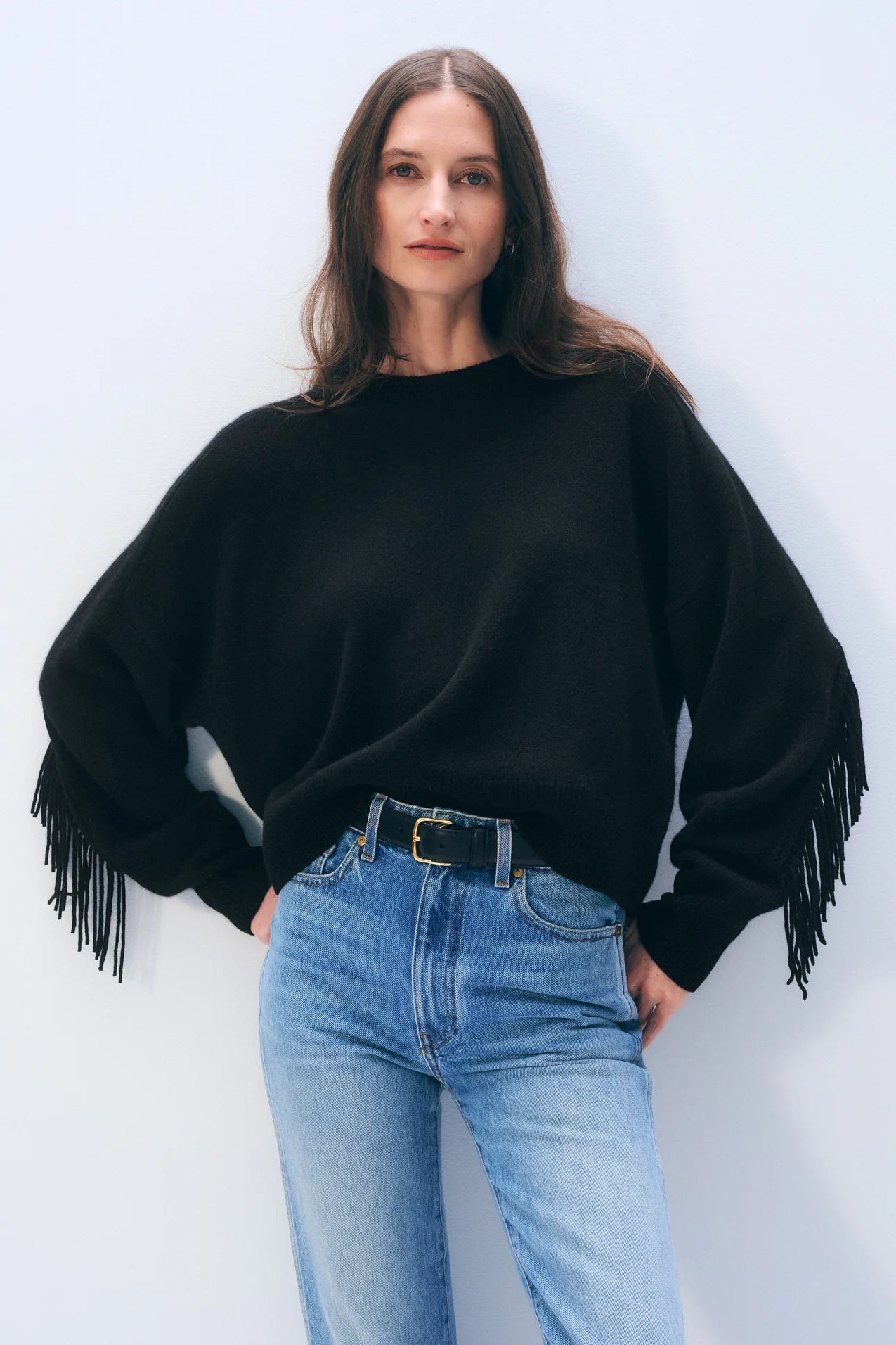 Cashmere Fringe Crew | Black