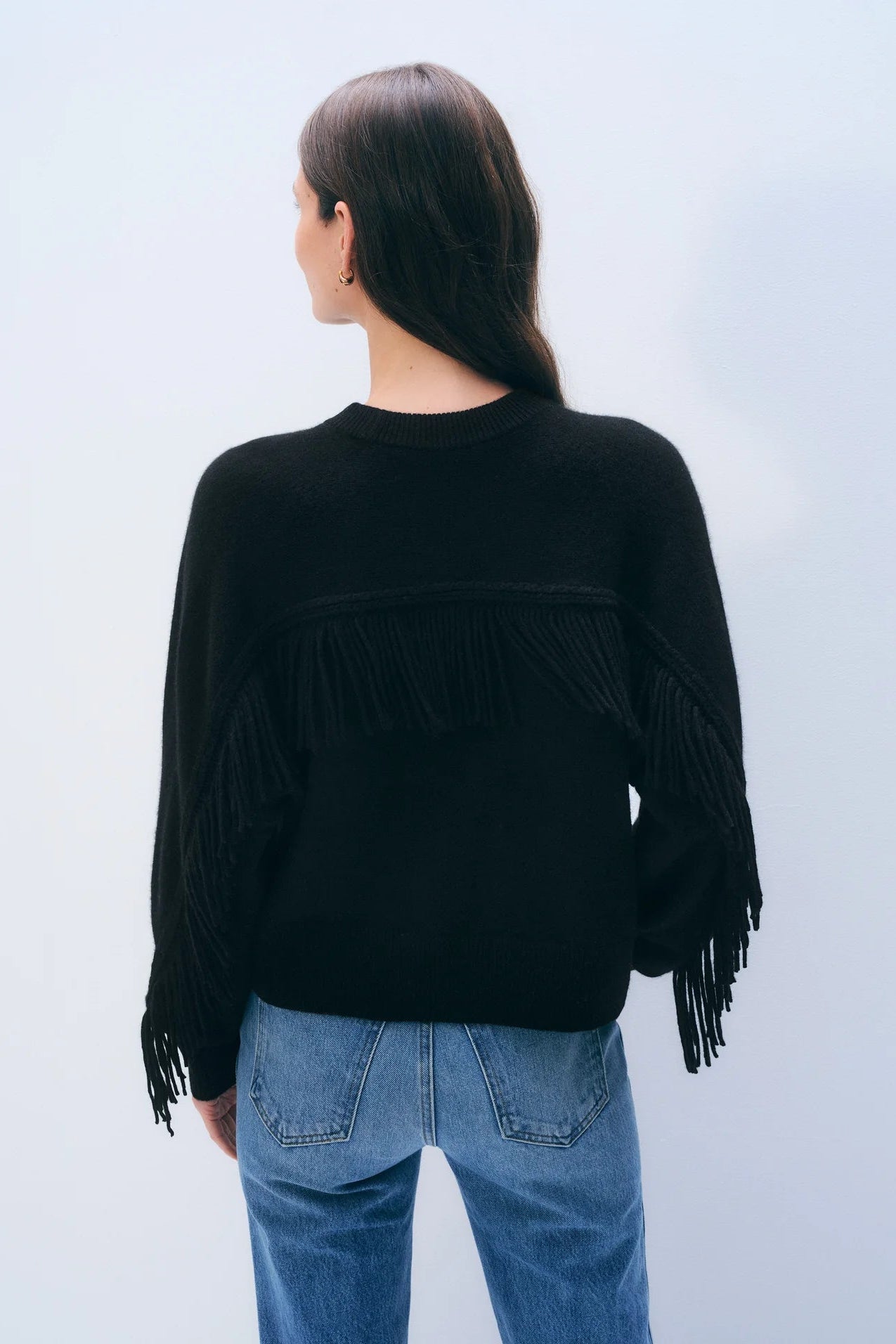 Cashmere Fringe Crew | Black