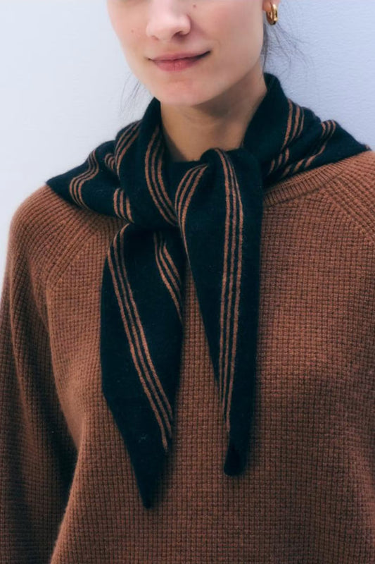 Cashmere Striped Neckerchief | Black + Cedarwood