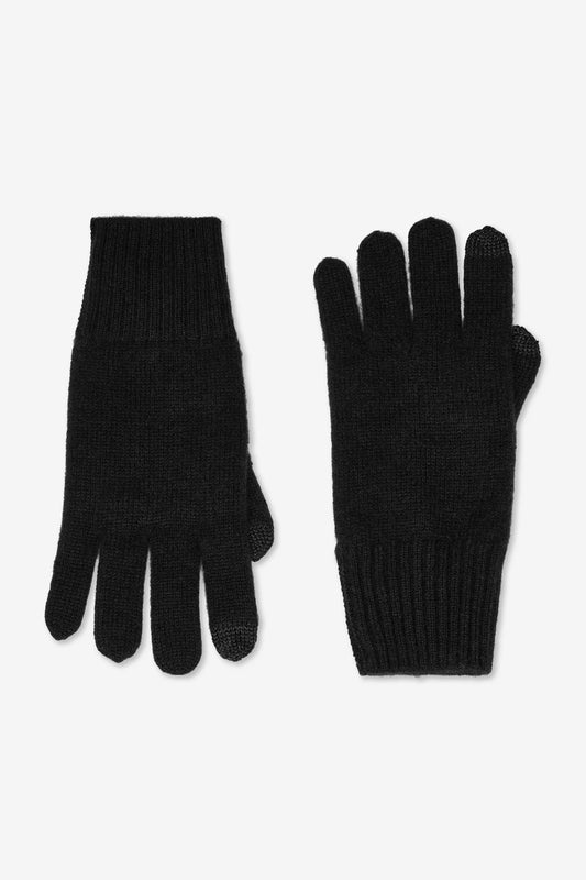 WHITE AND WARREN _ Classic Unisex Cashmere Glove with Texting Fingertips _ Black with Grey Texting Fingertips