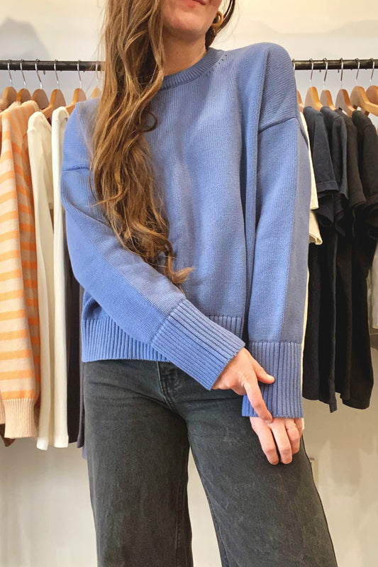 WHITE + WARREN _ Organic Cotton Easy Crewneck Pullover Sweater with Boxy Body _ Cool Cornflower Blue Color