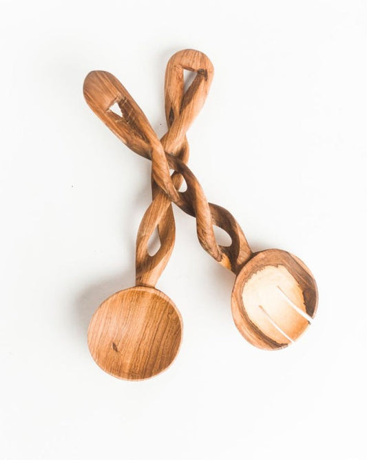 Spiral Salad Servers | Olive Wood