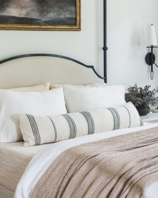 12" x 48" Aden Lumbar Pillow Cover | Natural With Striping