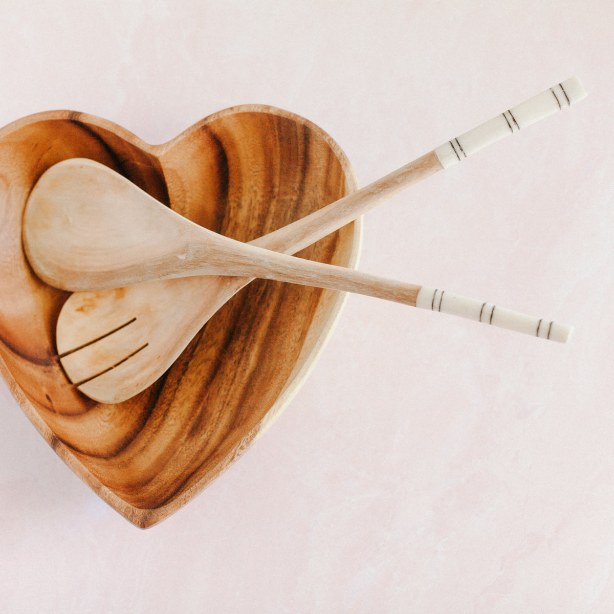 Striped Salad Servers | Olive Wood + Bone