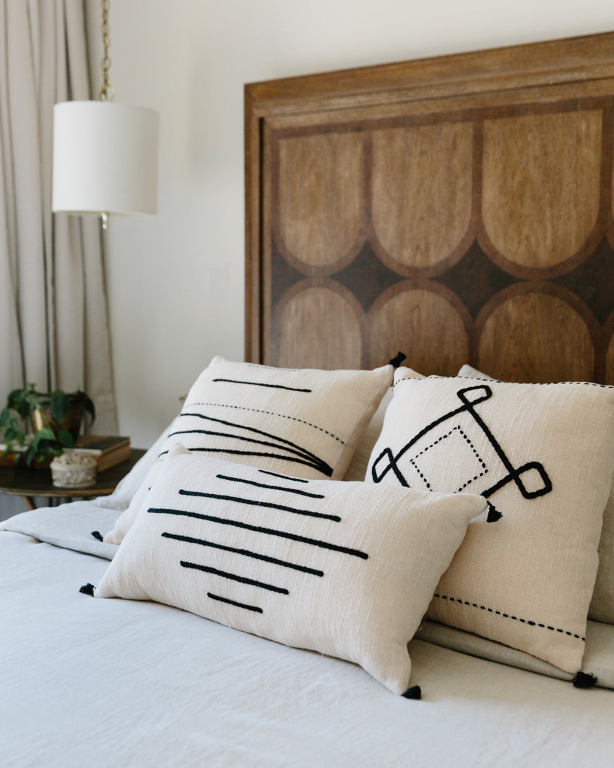 Hela Lumbar Throw Pillow Cover | Embroidered Cotton