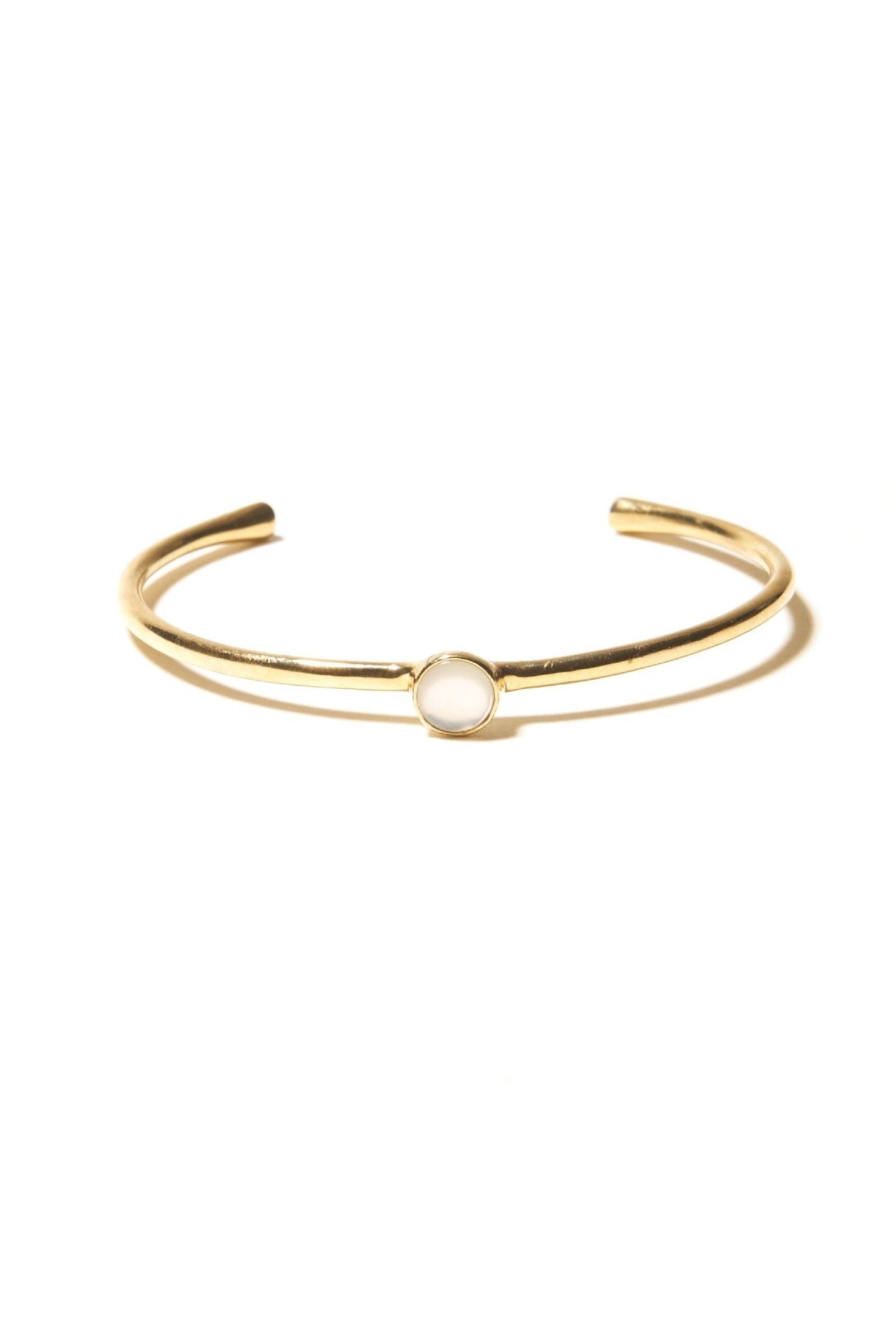 ODETTE NY Women's Sustainable Made in USA Jewelry Aura Sleek Recycled Brass Open Cuff with Mother of Pearl Detail