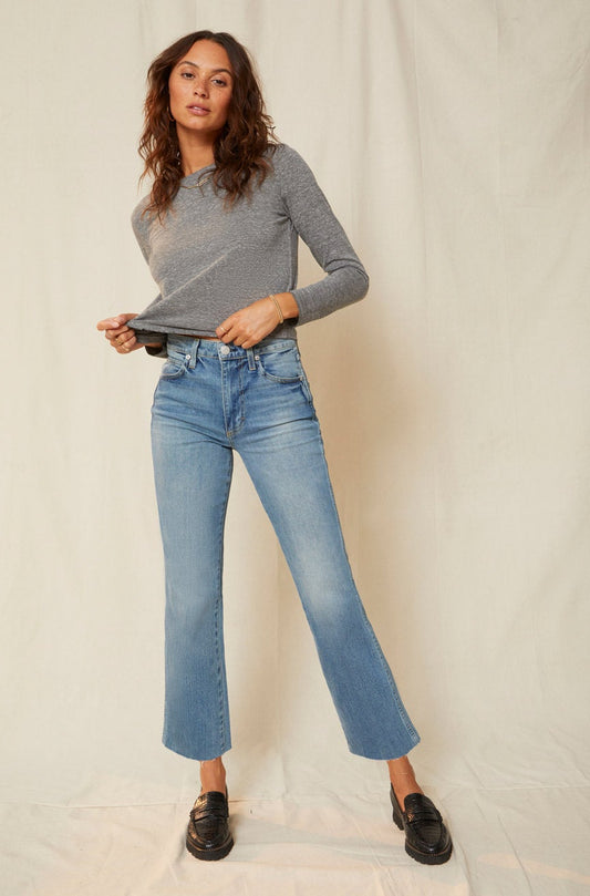 AMO Denim Women's Made in USA Denim High Rise Kick Crop Jeans Topanga Light Wash