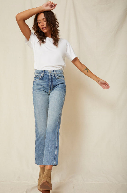 AMO Denim Women's Made in USA Cotton Denim Loverboy Boyfriend Light Wash Jeans