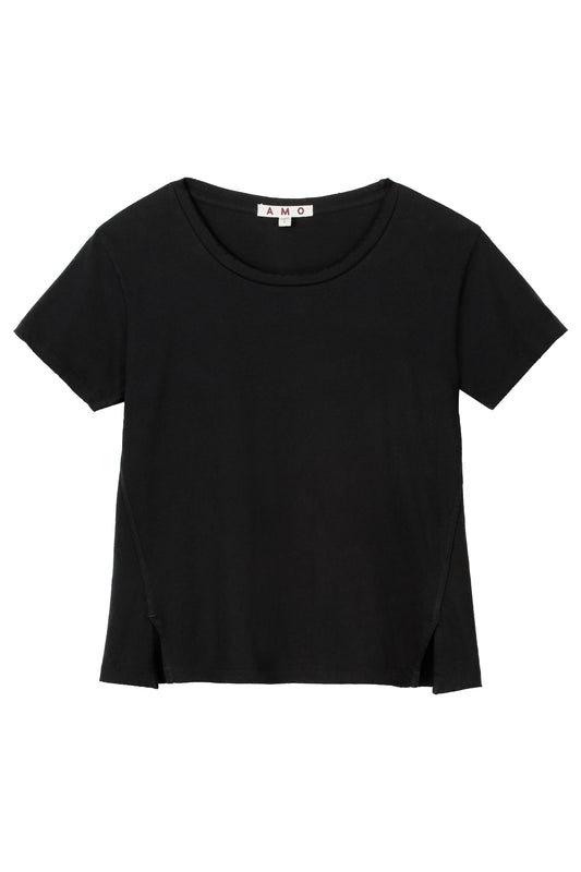 AMO Denim Women's Made in USA Black Cotton T-Shirt Twist Tee