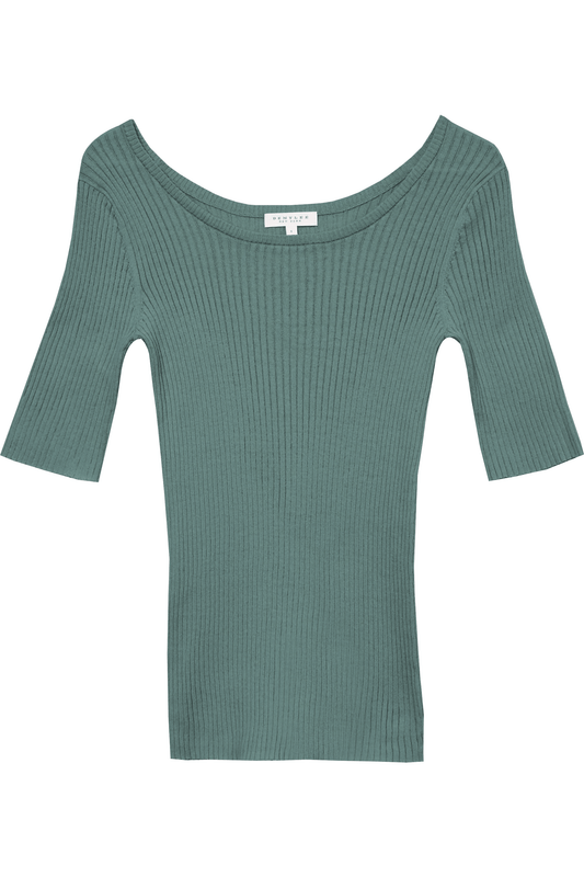 DEMYLEE NY Sweaters - Sustainable Women's Sweatrs - Adelita Ribbed Cotton Scoop Neck Top in Sea Pine Green
