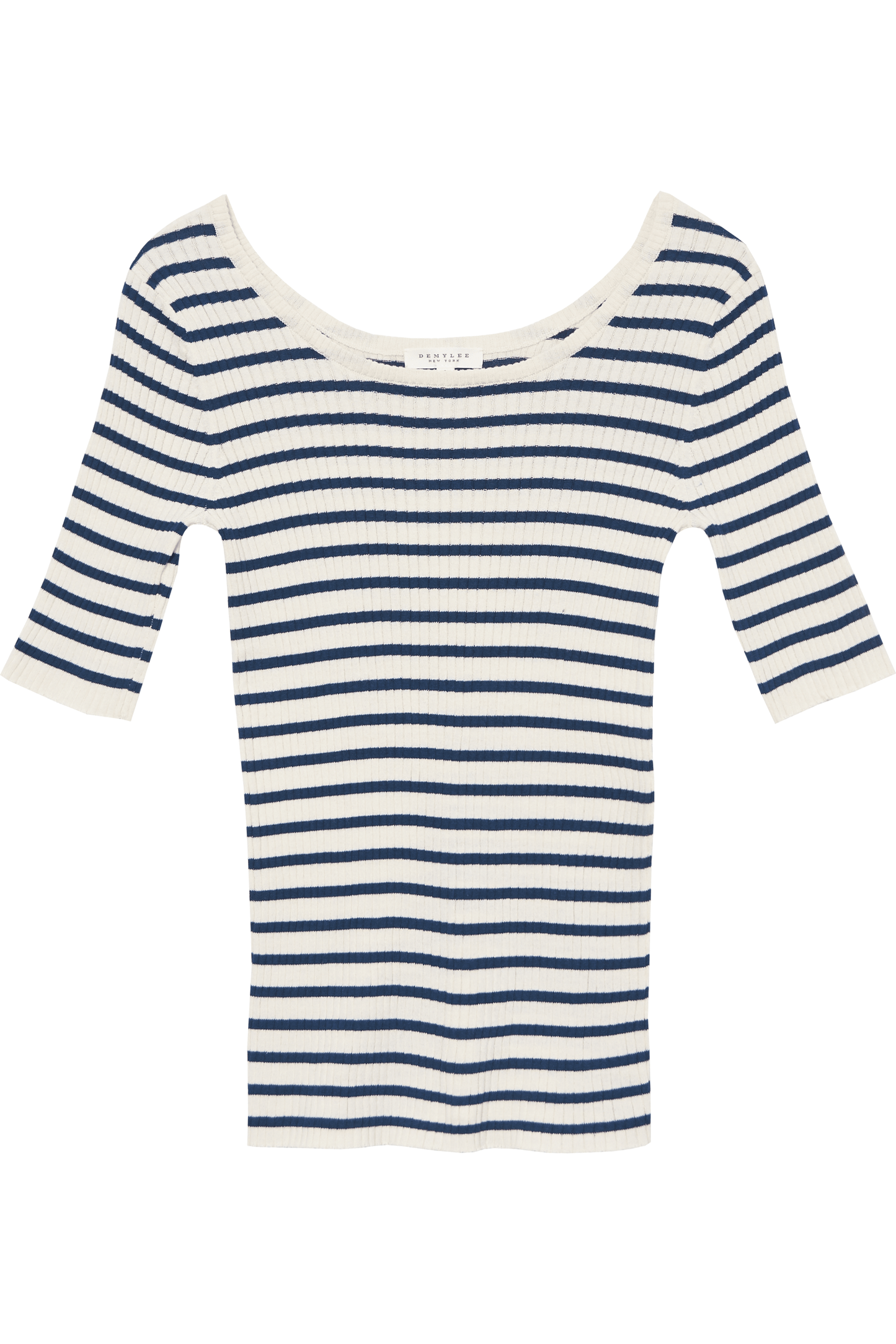 DEMYLEE NY Sweaters - Sustainable Women's Sweatrs - Adelita Ribbed Cotton Scoop Neck Top in Classic French Navy Stripe