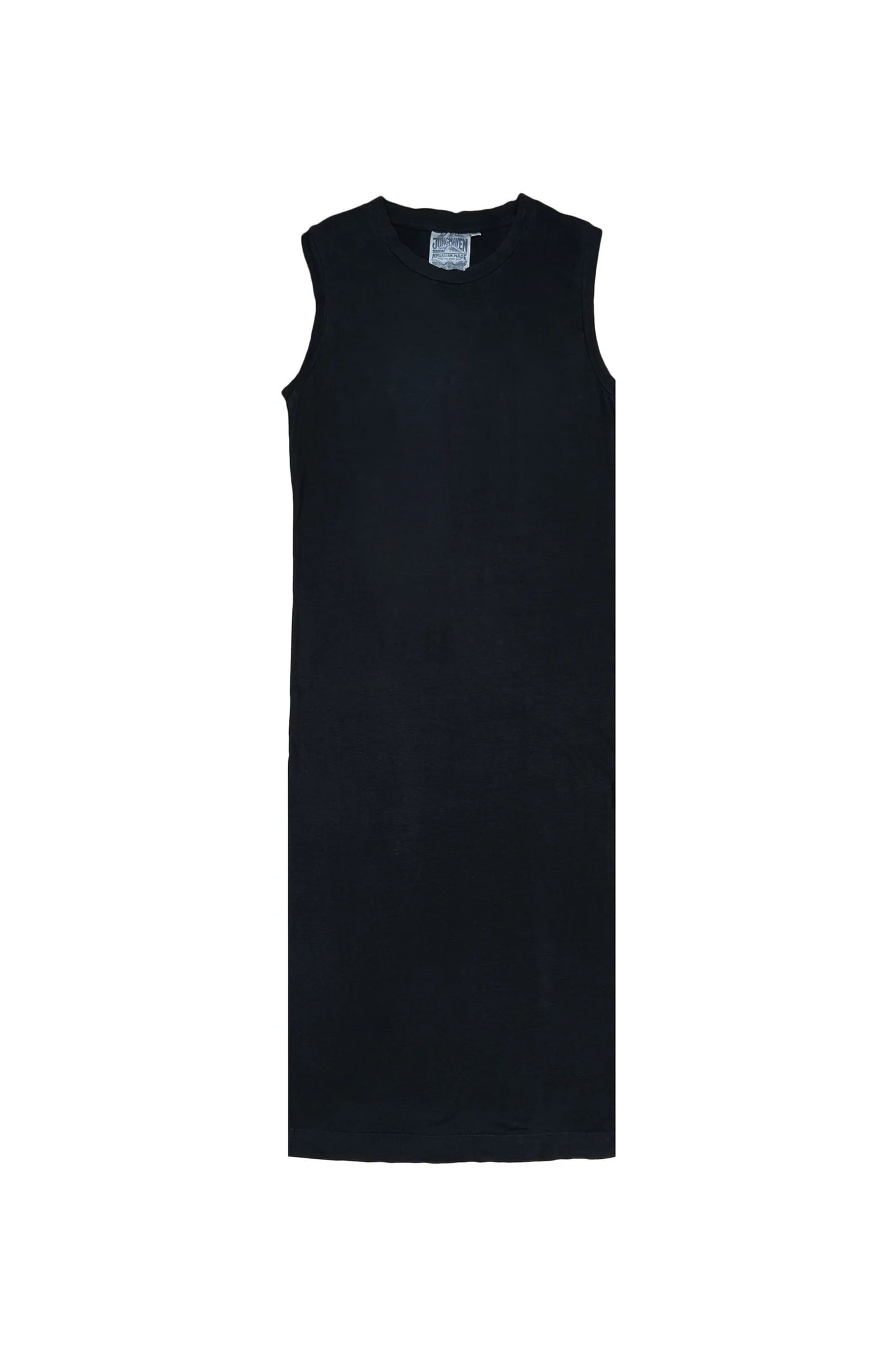 JUNGMAVEN WOMEN'S SUSTAINABLE CLOTHING MADE IN USA - Hermosa Hemp Organic Cotton Tank Dress - Maxi with Side Slits - Vintage Washed Black - Made in California