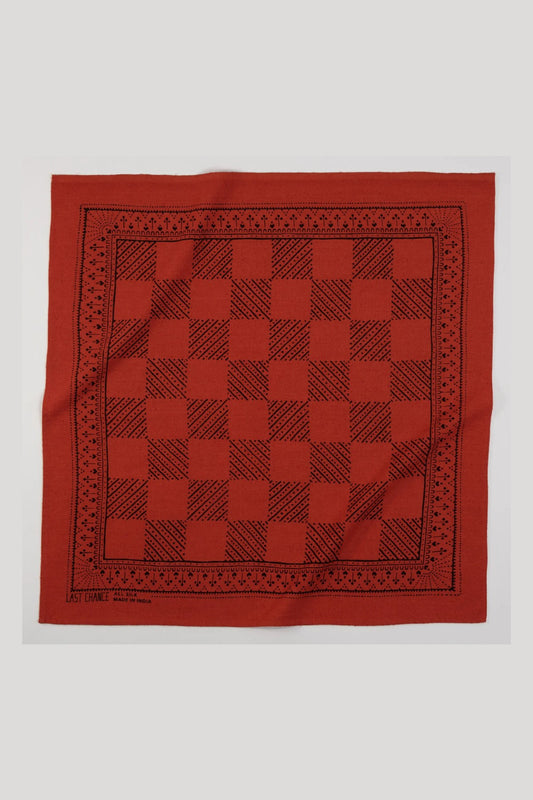 LAST CHANCE TEXTILES Naturally Dyed Raw Silk Bandana in Madder Red with Classic Black Check Print