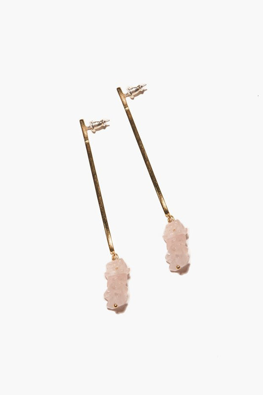 ODETTE NY Women's Sustainable Made in USA Jewelry Quartz Cystral Drop Statement Earrings with Recycled Brass Stem