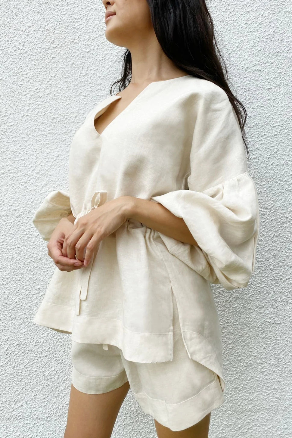 NARY - Ethical Resort Fashion - Sustainable Deadstock Linen Koh Rohng Lounge Top - Ethical Maternity Top - Ethically Made in Cambodia - AAIPA Owned Fashion Brand