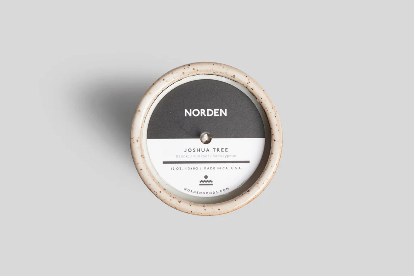 NORDEN GOODS Made in California Handthrown Ceramic Coconut and Apricot Wax Sustainable Organic Candle Hinoki and Eucalyptus Joshua Tree Scent