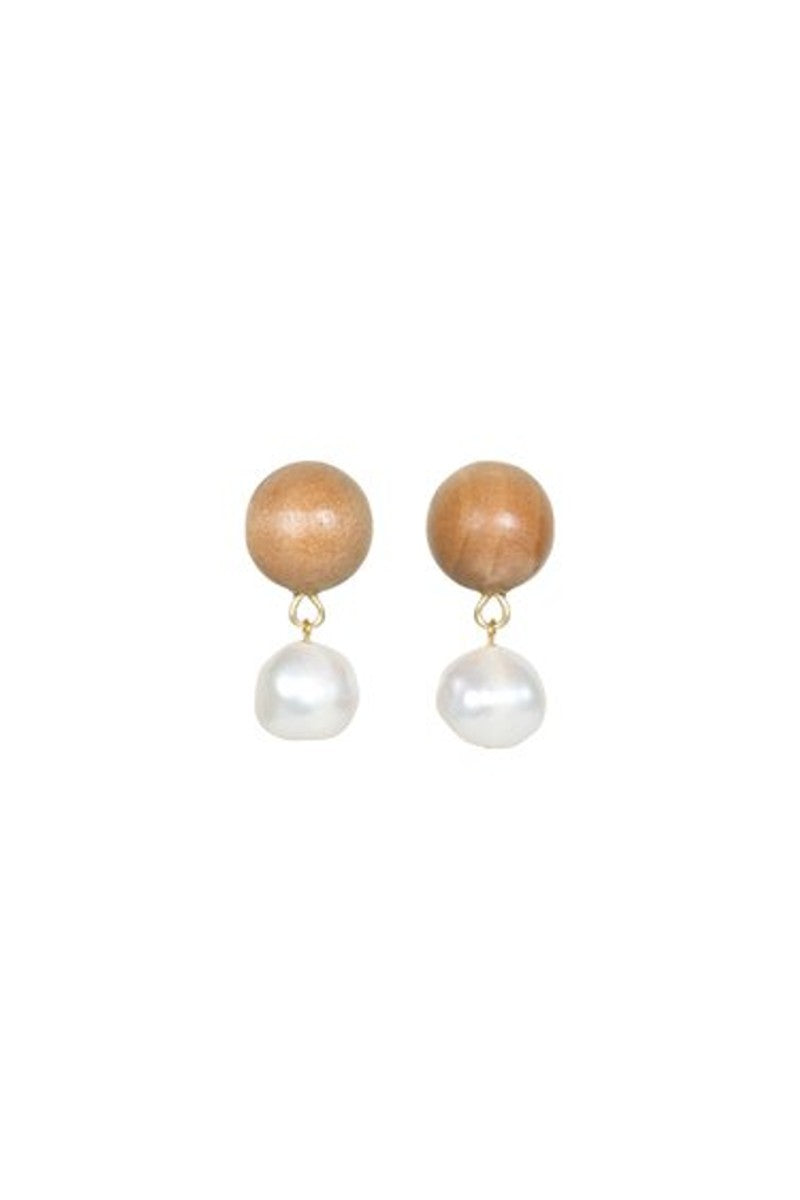 Sophie Monet Natural Reclaimed Maple Wood and Freshwater Pearl Mini Cloud Drop Earring