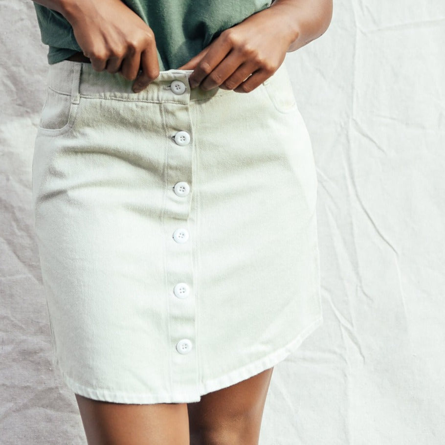 Vassar Button Front Skirt | Washed White